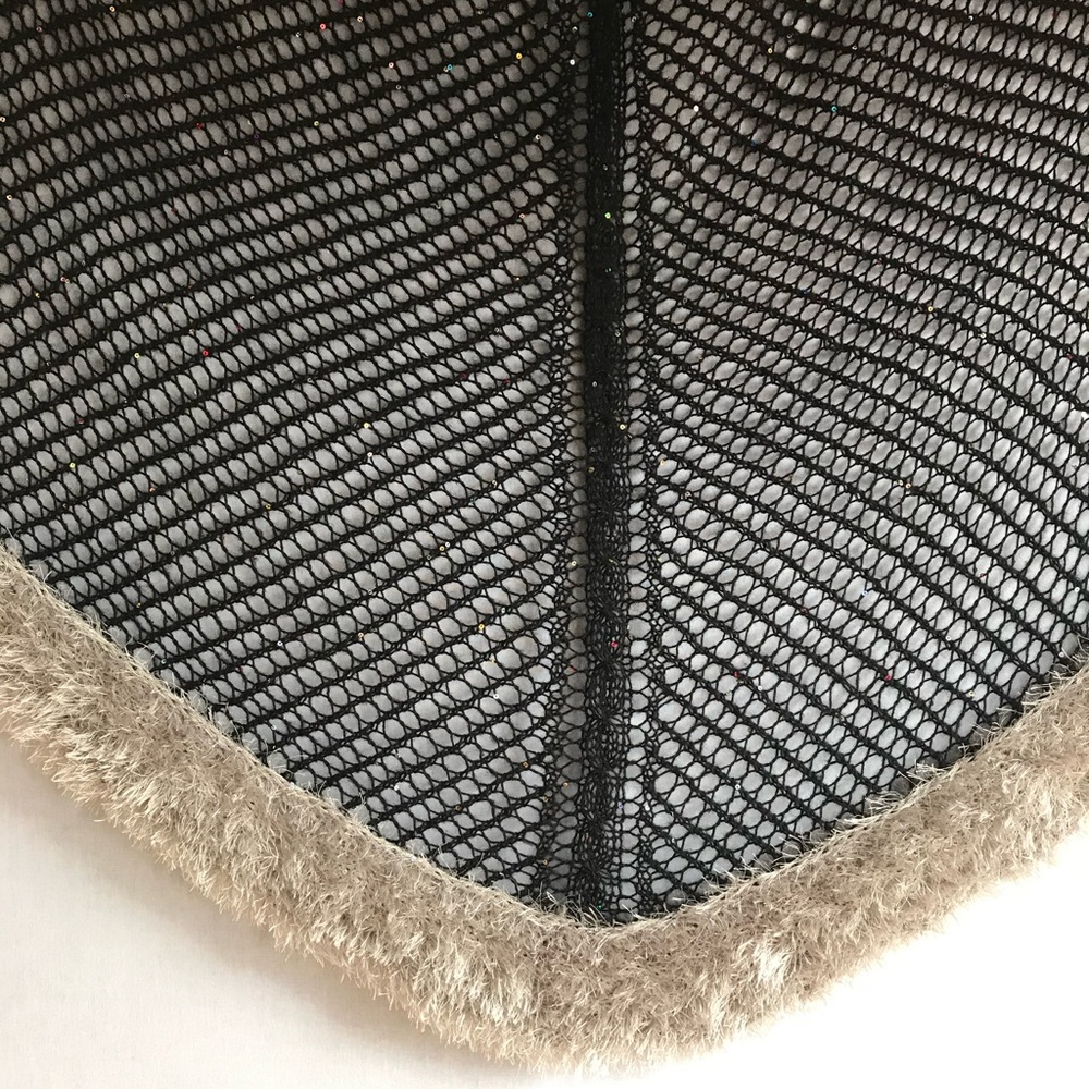 New Hand Knitted Shawl with Fur trim and sequins. Long scarf, Wrap.Gift for Her - Picture 15 of 16